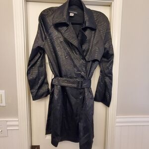 Bianca Nygard Black On Black Zebra Patterned Women's Trench Coat Size 10